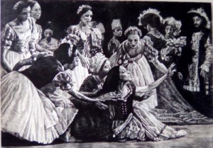 Alicia en Giselle. Carboncillo sobre lienzo. Jesús Lara Sotelo: portento de la creación artística