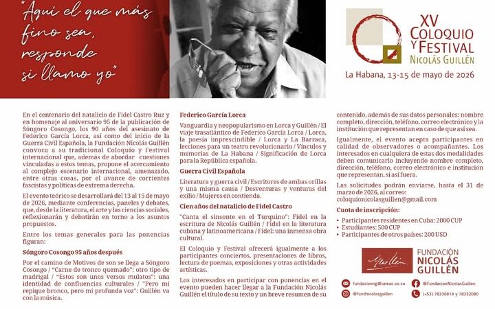 15th Nicolás Guillén International Colloquium and Festival Announced