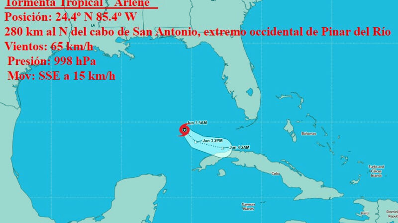 Tormenta tropical Arlene se debilita  y continúa rumbo sur-sudeste