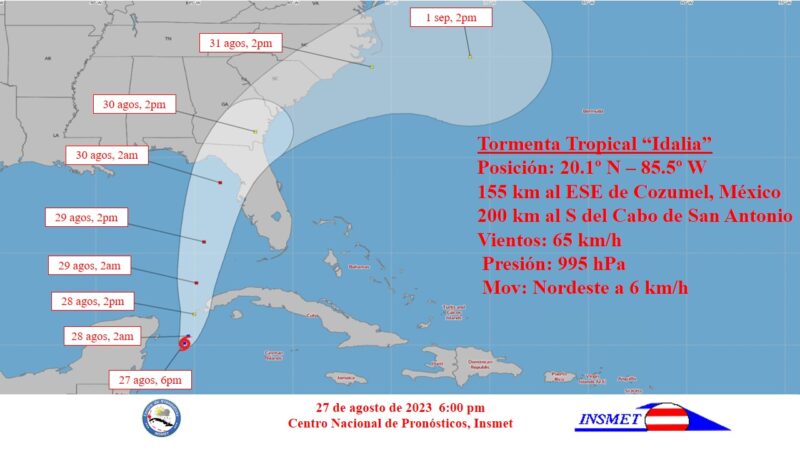 Tormenta Tropical Idalia con lento movimiento sobre el noroeste del mar Caribe