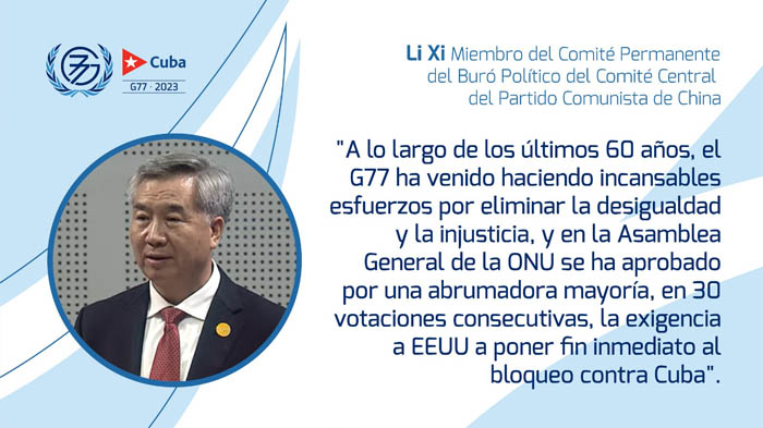 Reitera China compromiso con el desarrollo global en Cumbre de G77