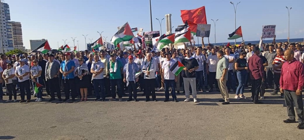 Encabeza presidente de Cuba marcha en solidaridad con Palestina