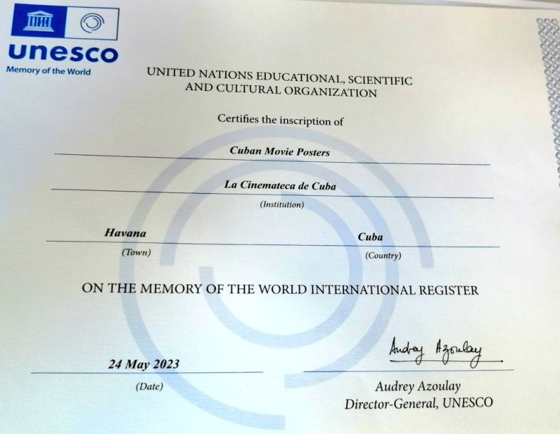 Ya están en Cuba los documentos originales de Unesco para mérito del cine