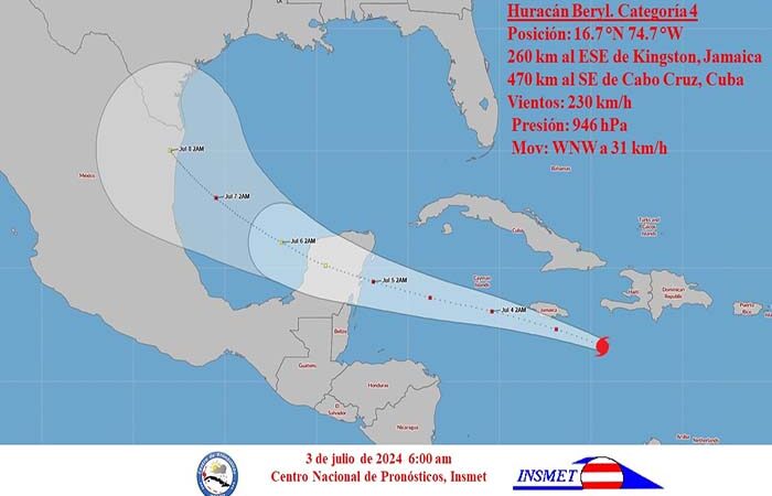 Huracán Beryl próximo a Jamaica