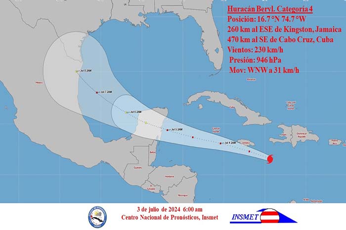 Huracán Beryl próximo a Jamaica