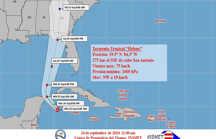 Presidente de Cuba alerta sobre intensas lluvias por paso de Huracán Helene