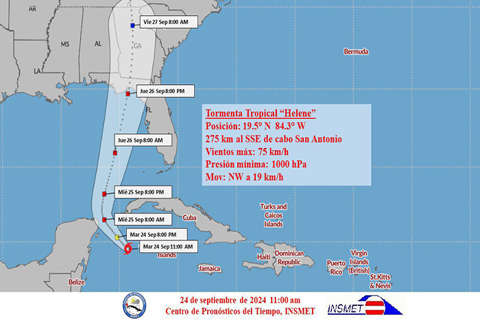 Presidente de Cuba alerta sobre intensas lluvias por paso de Huracán Helene