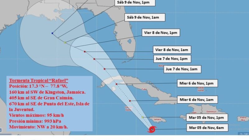 Tormenta tropical Rafael se intensifica en el Mar Caribe
