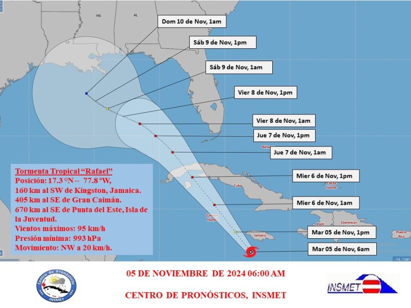Tormenta tropical Rafael se intensifica en el Mar Caribe