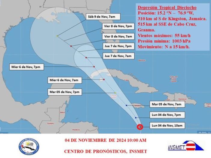 Se forma la Depresión Tropical Dieciocho en el mar Caribe
