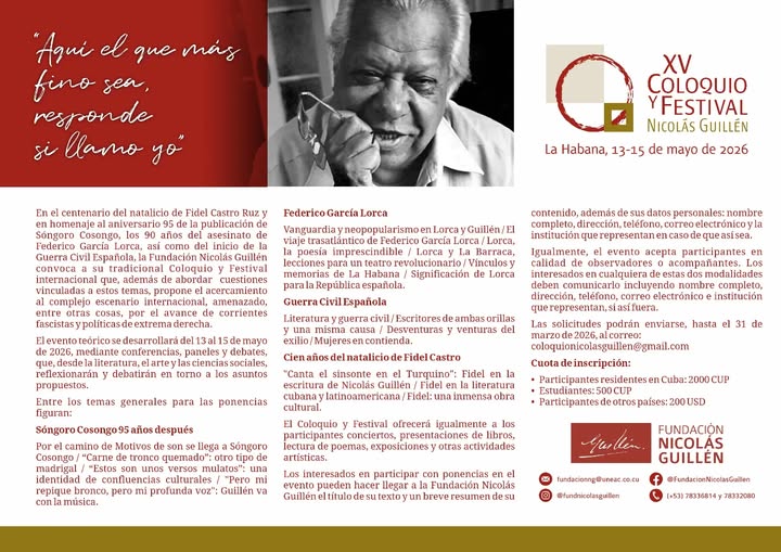 Anuncian Coloquio y Festival Internacional Nicolás Guillén en Cuba