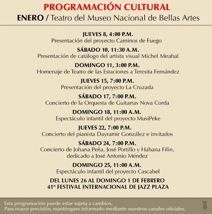 Museo Nacional de Bellas Artes de Cuba presenta su programación cultural para enero