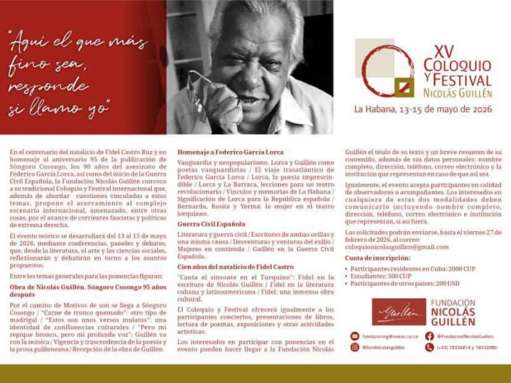 En mayo venidero, XV Coloquio y Festival Internacional Nicolás Guillén
