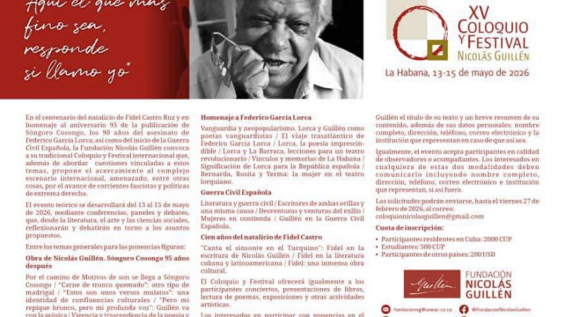 En mayo venidero, XV Coloquio y Festival Internacional Nicolás Guillén
