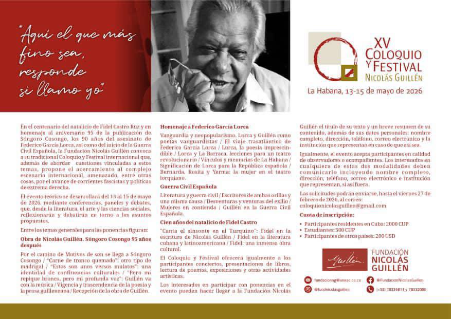 En mayo venidero, XV Coloquio y Festival Internacional Nicolás Guillén