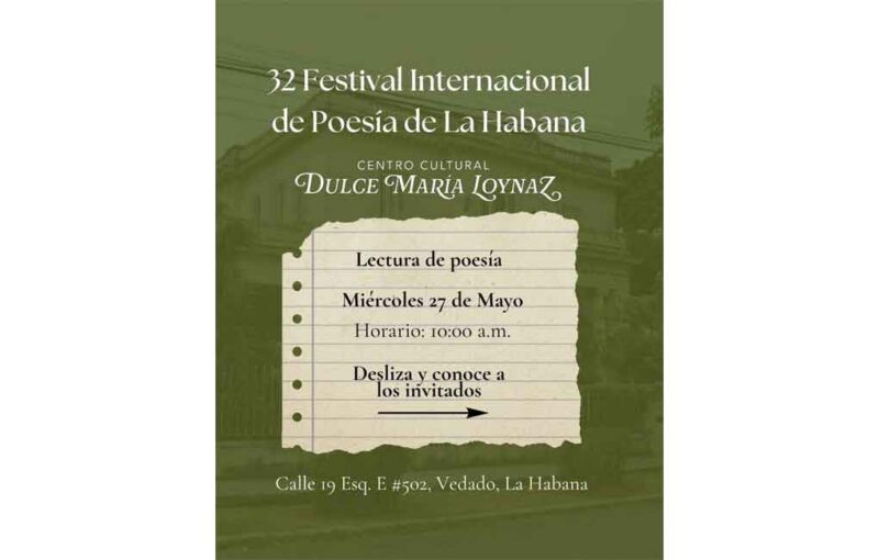 Acogerá Centro Cultural Dulce María Loynaz primera lectura del Festival de Poesía