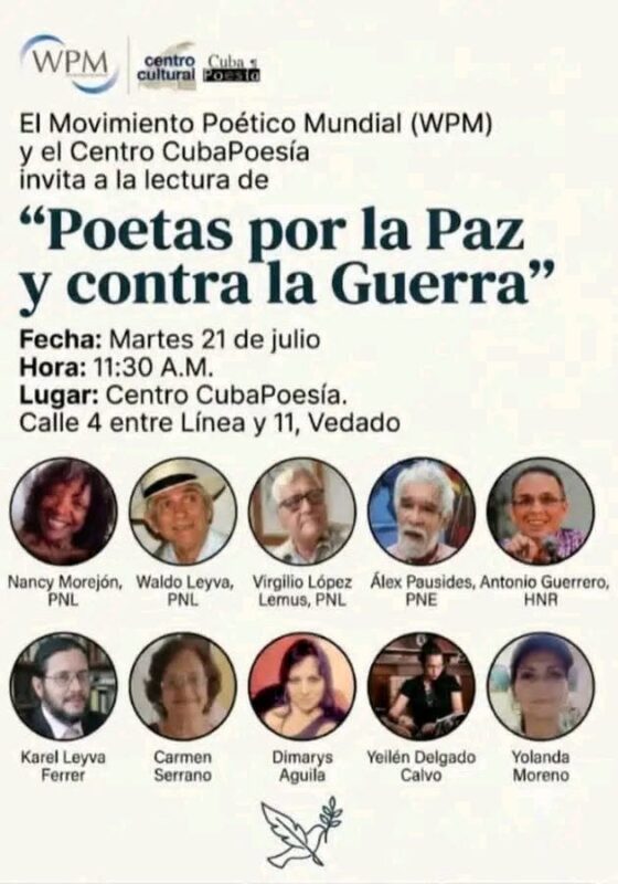Acción poética este martes desde Cuba por la paz mundial
